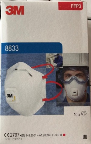 3M 8833 Face Mask Respirator with FFP3 Protection Box of 10