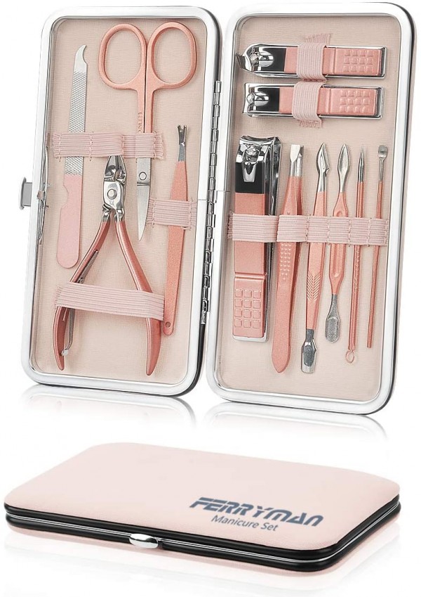 12pcs Manicure and Pedicure Sets for Women Rose Gold